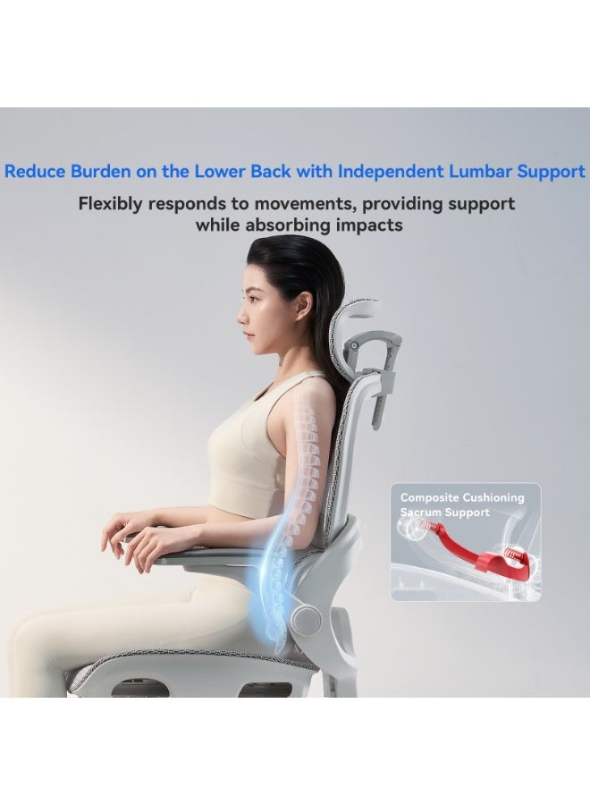 SIHOO B100 Pro Ergonomic Office Chair with Back Support and Footrest – Mesh Swivel Desk & Computer Chair with 4D Adjustable Armrests and 3D Headrest for Study & Office (White) - Image 4